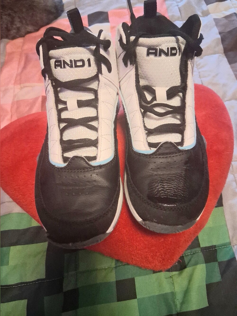 Jordans Nike Air And1 Kids Black, White and Light Blue Athletic Sneakers